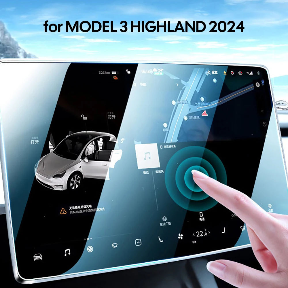 Tempered Glass Film Protector for New Tesla Model 3 Y Highland 2024 Rear Row Center Control Touch Screen Protective Film